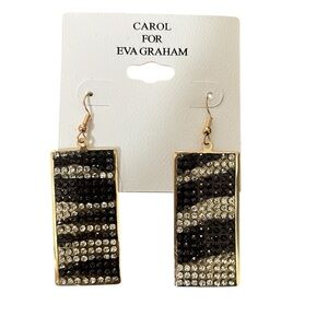 Gold Tone Zebra Print Drop Earrings with Rhinestones